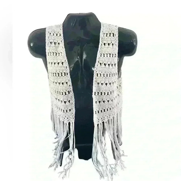Women’s Crochet Top Size‎ Medium M Fringe Ivory Cropped Tomato Girl Summer - Picture 13 of 13